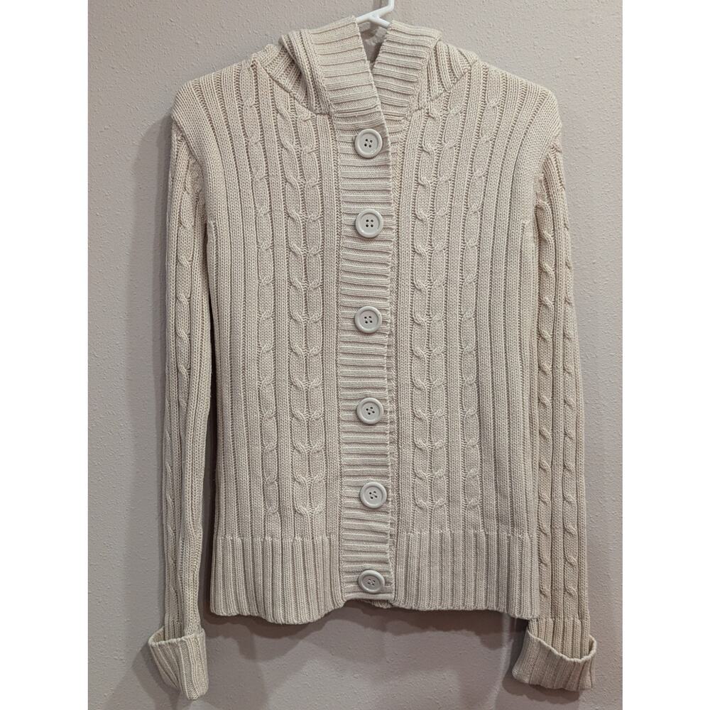 Women's Fisherman style button up hooded cardigan sweater by Davinchy size M